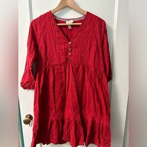Knox Rose Cottagecore Ruby Red Lace Detail Babydoll Dress